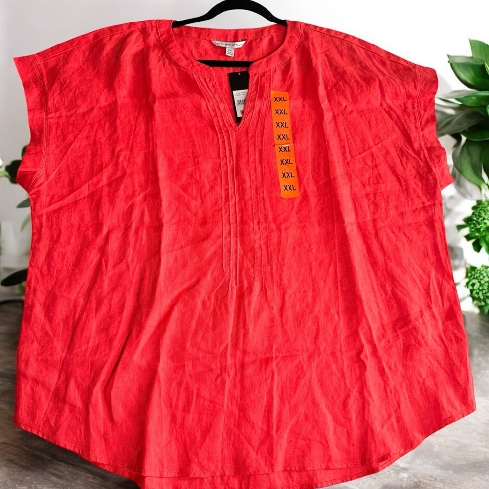 Adrienne Vittadini 100% Linen Blouse XXL in Hibiscus – New with Tags